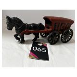 Vtg Cast Iron Horse With Ice Wagon