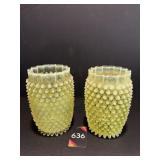 Vtg Hobnail Vaseline Glass Vases