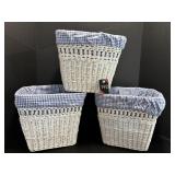 Three Rectangle White Wicker Baskets With...