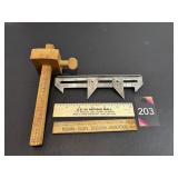 Vtg Wood marking gauge & misc rules