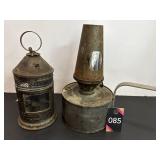 Antique Oil Lamp & Antique Tin Hanging..