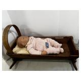 Vtg Wood cradle & Baby Doll (Ashton Drake)..