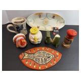 Misc salt & pepper shaker, trivet, oval trinket...