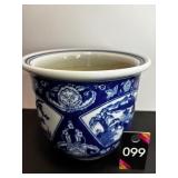 Blue & White Pottery Planter 6"H 7.5" Dia