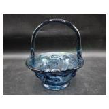 Indiana Blue Glass Flower Basket w/Applied Handle