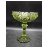 Fenton Olive Green Rose Pedestal Compote