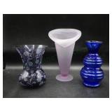 Three Various Blue/Purple Vases