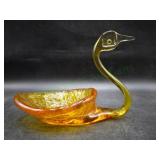 Viking Glass Hand Blown Amber Candy/Trinket Swan