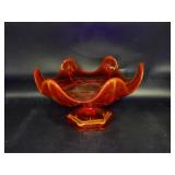 Viking Glass Uranium? Orange Wave Pedestal Bowl