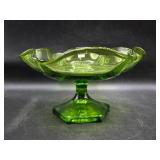 Green Viking Glass Ruffled Pedestal Compote