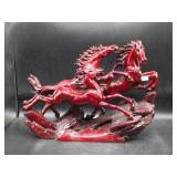 Red Cinnabar Resin Running Horses Sculpture