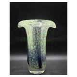 8" Art Glass Blue/Green Splatter Vase