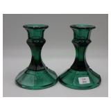 Indiana Glass Teal 4" Candlestick Pair Vtg