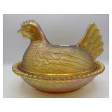 Marigold Carnival Glass Indiana Gls Hen on a Nest