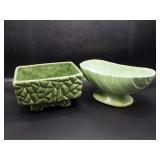 Two Vintage Ceramic Green Planters