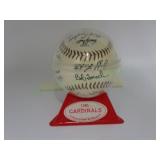 1985 Cardinals Player Autographed Ball/Cover/Stand