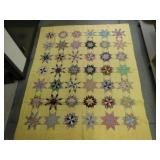 Yellow Hand Stitched Lone Star Quilt Vintage