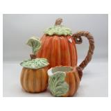 Fitz & Floyd Pumpkin Teapot Sugar & Creamer VTG