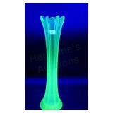 Hand Blown Uranium Green Glass Swung Vase