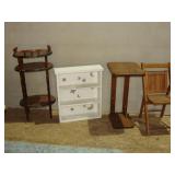 4 Items - Folding Chair, 2 Stands and White Shelf