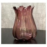 ART GLASS PURPLE VASE 8"