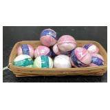 12 bath bombs and a basket