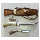 Hunting Knife Set in Leather Sheath, 3" and 8"