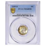 1949-D Roosevelt Dime PCGS MS-68 FB (Toned) $1750