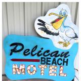 Pelican Beach Motel, 55"x55". Lighted Metal Sign