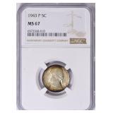 1943-P Jefferson Nickel NGC MS-67 (Toned)