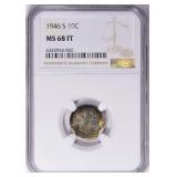 1946-S Roosevelt Dime NGC MS-68 FT (Toned) $1450