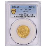 Mexico 1959 Gold 10 Pesos PCGS AU-58