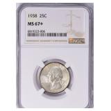 $2500 1938 Washington Quarter NGC MS-67+ (Toned)