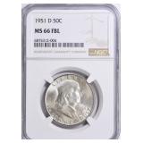 1951-D Franklin Half Dollar NGC MS-66 FBL