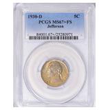 1938-D Jefferson Nickel PCGS MS-67+ FS (Toned)