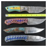 Four (4) 8"-9" Damascus Skinners with Sheath