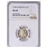 $4000 1938-D Buffalo Nickel NGC MS-68 (Toned)