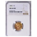 $6000 Guide: 1892 Indian Cent NGC MS-66 RD