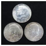 Three (3) Silver 1964 Kennedy Half Dollars, $34.29