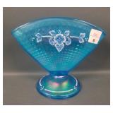 Fenton Celeste Blue Stretch Diamond Optic Fan Vase