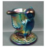 Signed Robert Hansen Teal Owl Toothpick Holder