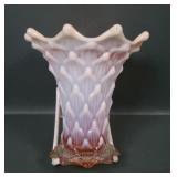 Dugan Peach Opal Lined Lattice Squatty Vase