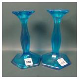 Two Fenton Celeste Blue # 249 Portly Candlesticks