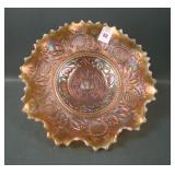 Dugan Peach Opal Fanciful Ruffled Bowl