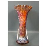 Fenton Amber Knotted Beads Crimped Edge Vase