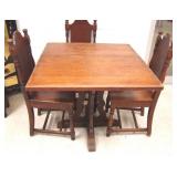 Antique Solid Oak Luncheon Table W/ Three Chairs