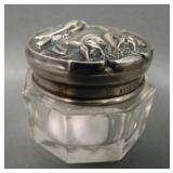 Victorian Crystal Pill Box W/ Sterling Ld