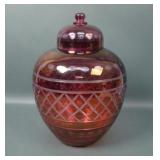 Consolidated Ruby Stain Wheel Cut Covered Urn