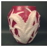 Phoenix Burgandy /Pearlied Milk Glass Fern Vase