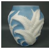 Phoenix Blue Satin Milk Glass Fern Vase